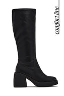 Zarah Platform Knee High Block Heel Boots – Black