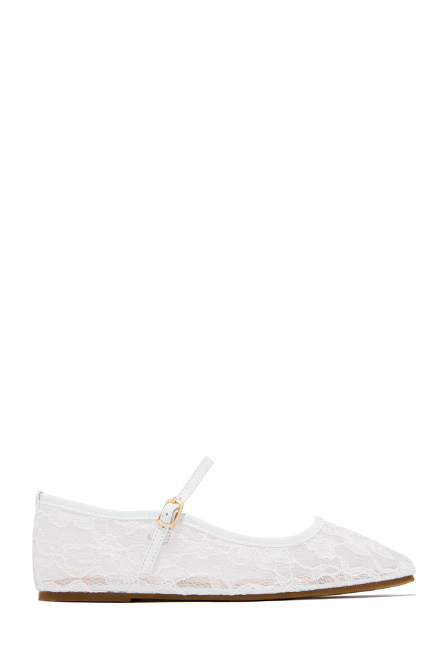 Load image into Gallery viewer, Lacey Lace Mary Jane Ballet Flats – White
