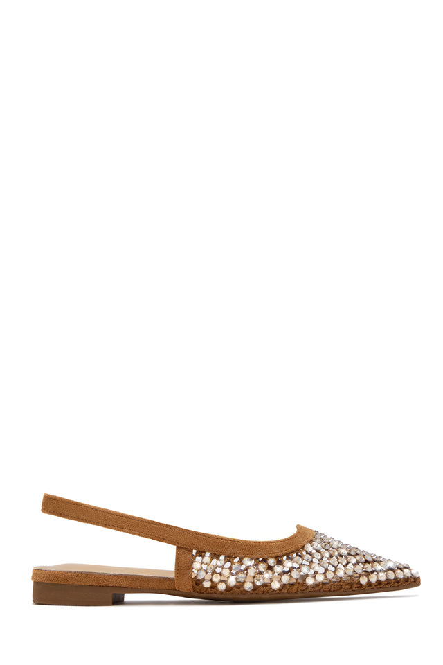 Load image into Gallery viewer, Estelle Rhinestone Mesh Slingback Flats – Tan
