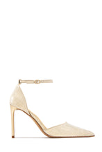 Load image into Gallery viewer, Selena Pointed Toe Ankle Strap Pumps – Gold
