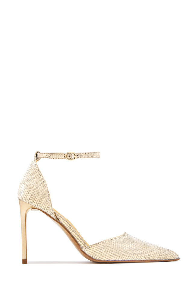 Load image into Gallery viewer, Selena Pointed Toe Ankle Strap Pumps – Gold
