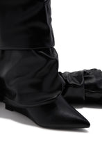 Load image into Gallery viewer, Kourtney Ruched Wedge Knee High Boots – Black
