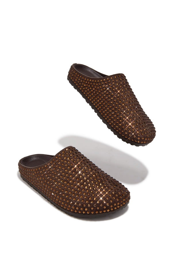 Load image into Gallery viewer, Belinda Rhinestone Mule Flats – Brown
