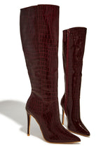 Load image into Gallery viewer, Trisha Knee High Heel Boots - Cherry

