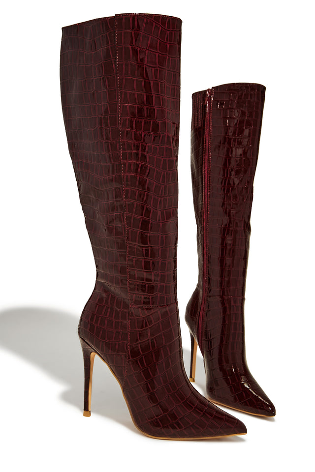 Load image into Gallery viewer, Trisha Knee High Heel Boots - Cherry
