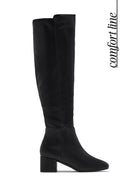 Roselyn Low Block Heel Knee High Boots – Black
