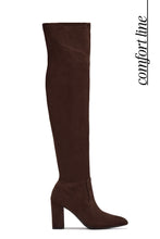 Load image into Gallery viewer, Adeline Chunky Heel Over The Knee Boots - Brown Suede
