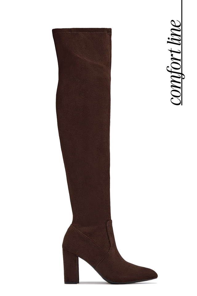 Load image into Gallery viewer, Adeline Chunky Heel Over The Knee Boots - Brown Suede

