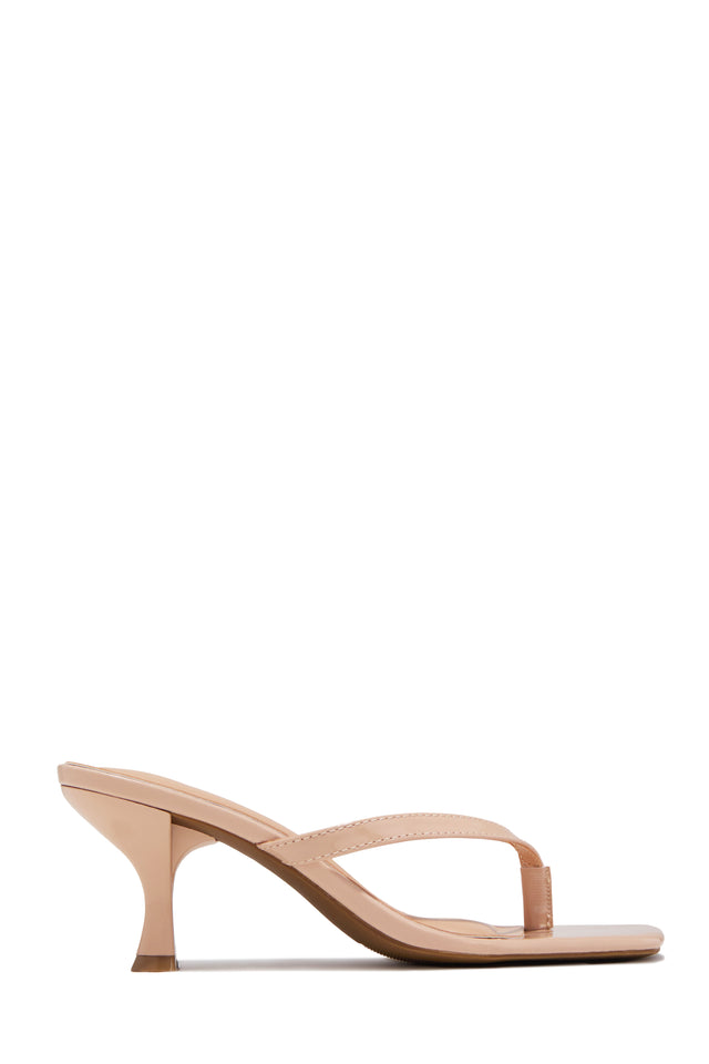 Load image into Gallery viewer, Angie Square Toe Thong Heel Mules - Nude Pat
