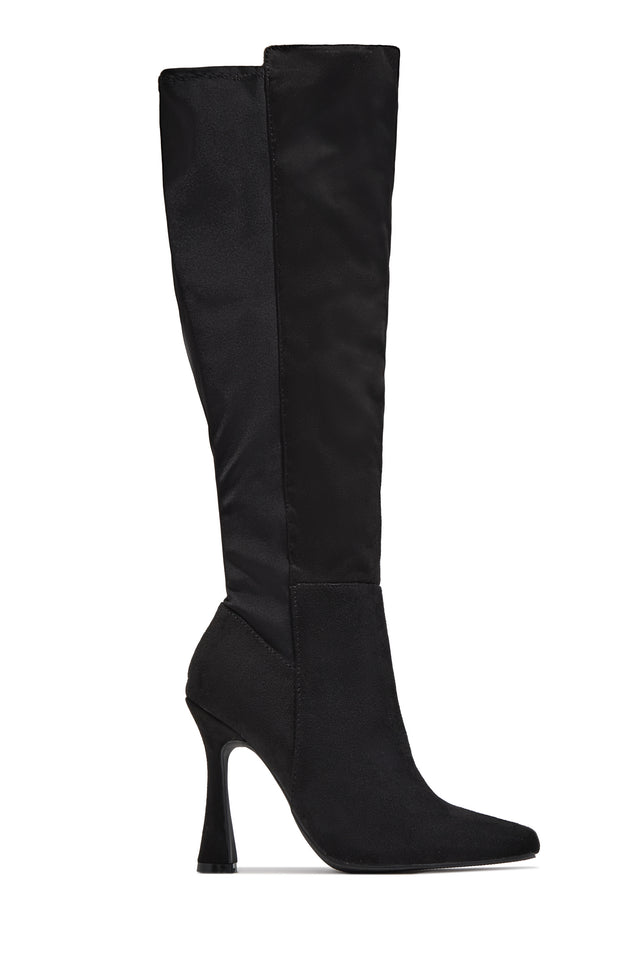 Load image into Gallery viewer, Karina Pointed Toe Stiletto Knee High Boots – Black
