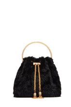 Load image into Gallery viewer, Monae Faux Fur Ring Handle Bucket Bag – Black
