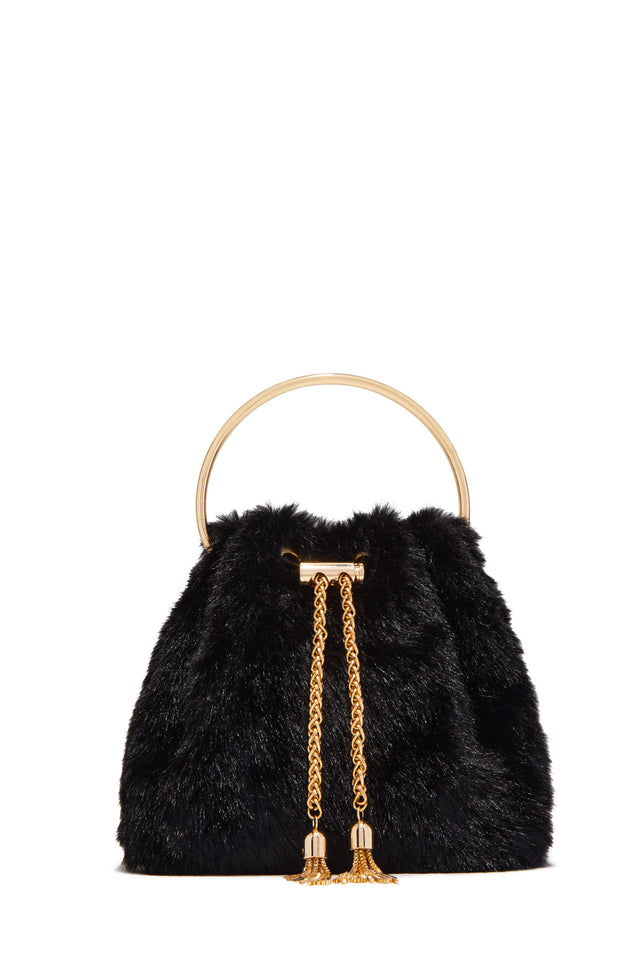 Load image into Gallery viewer, Monae Faux Fur Ring Handle Bucket Bag – Black
