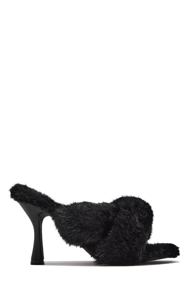 Load image into Gallery viewer, Monae Faux Fur Knotted Heel Mules – Black
