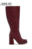 Hudson Wide Fit Platform Block Heel Boots - Wine