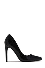 Load image into Gallery viewer, Tanya Pointed Toe Stiletto Pumps – Black Croc
