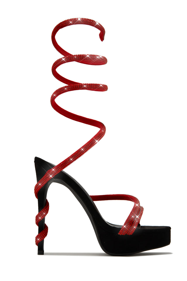 Load image into Gallery viewer, Socialite Embellished Around The Ankle Coil Platform Heels - Red
