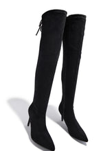 Load image into Gallery viewer, Gigi Over The Knee Heel Boots - Black Suede
