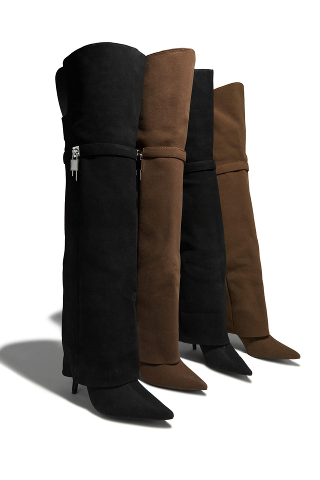 Load image into Gallery viewer, Kiana Over The Knee Heel Shark Boots - Brown

