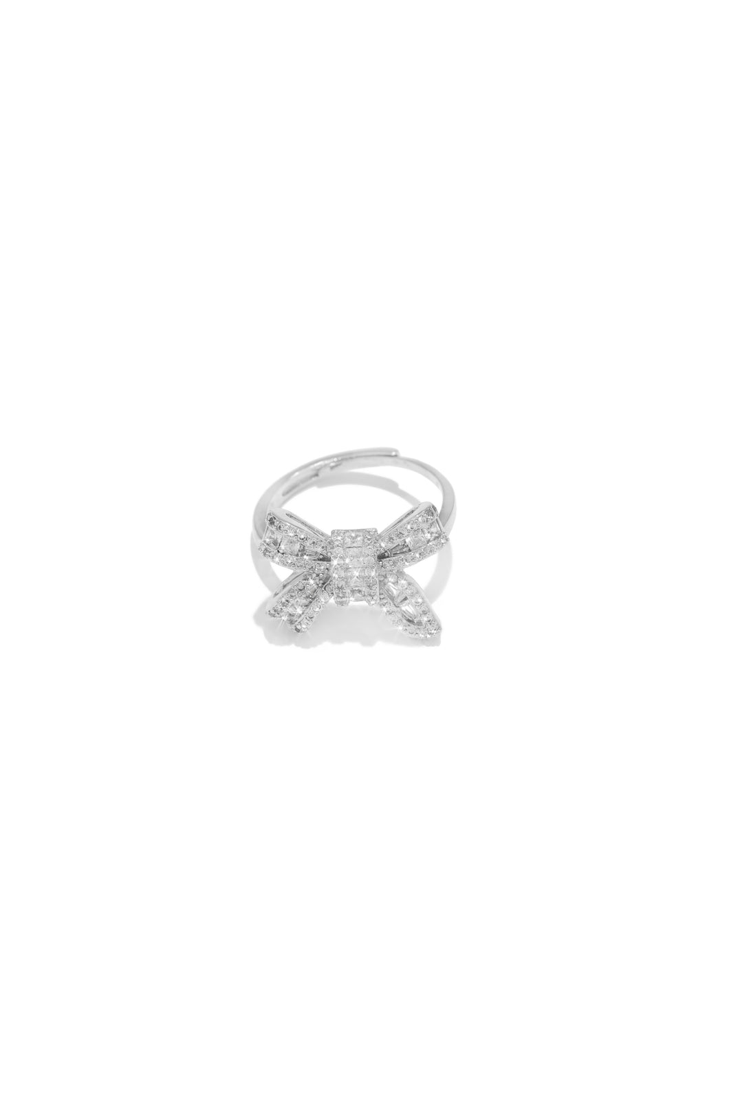 Silver Tone Ring With Embellished Bow 