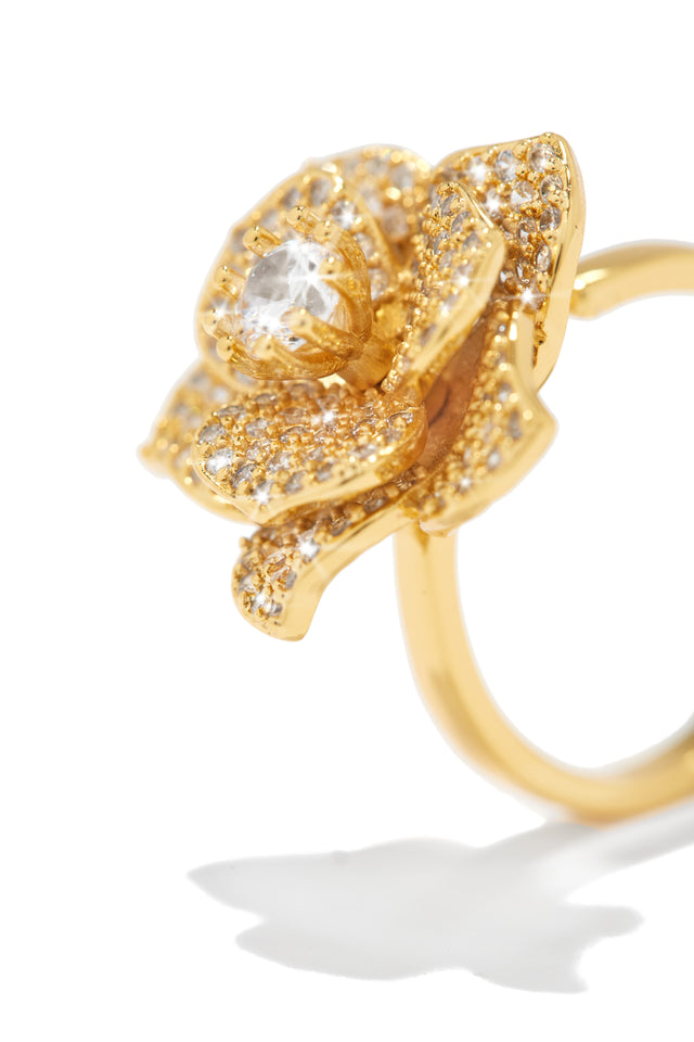 Load image into Gallery viewer, Embellished Flower On Gold Tone Ring
