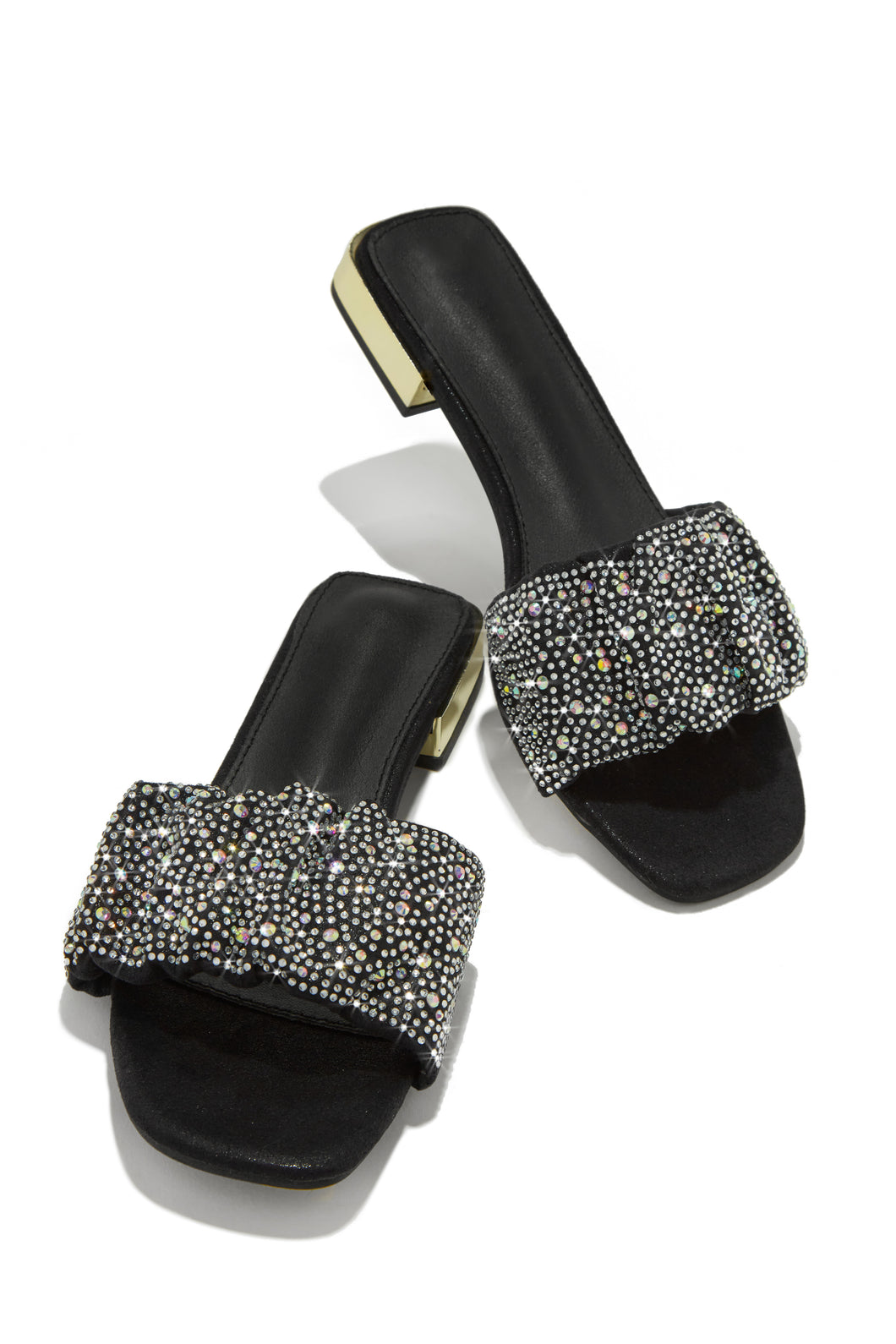 Black Embellished Slip On Sandals
