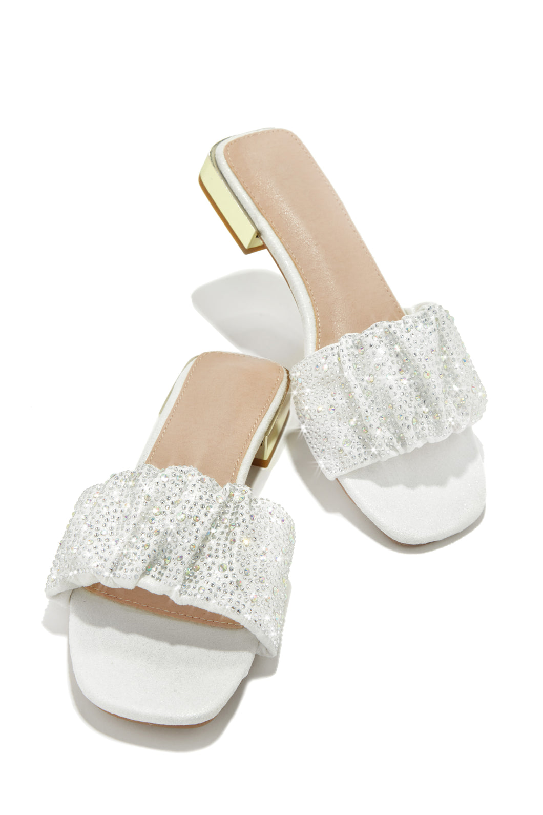 White Sandals With Embellishment On Strap