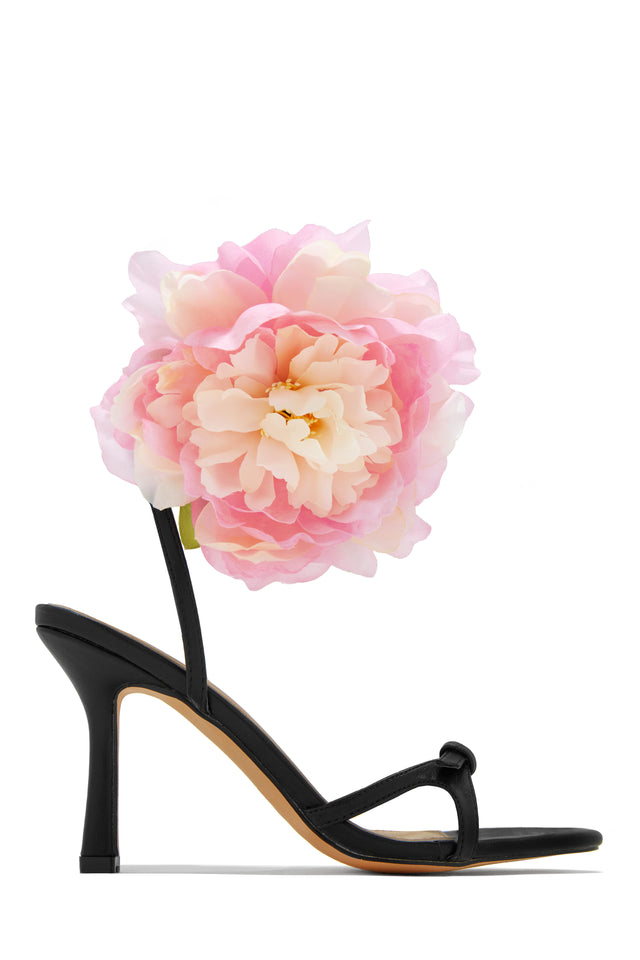 Load image into Gallery viewer, Black High Heels With Pink Flower 
