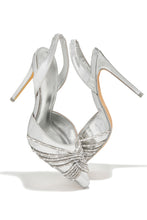 Load image into Gallery viewer, Silver Tone High Heels With Embellished Strap Detailing 
