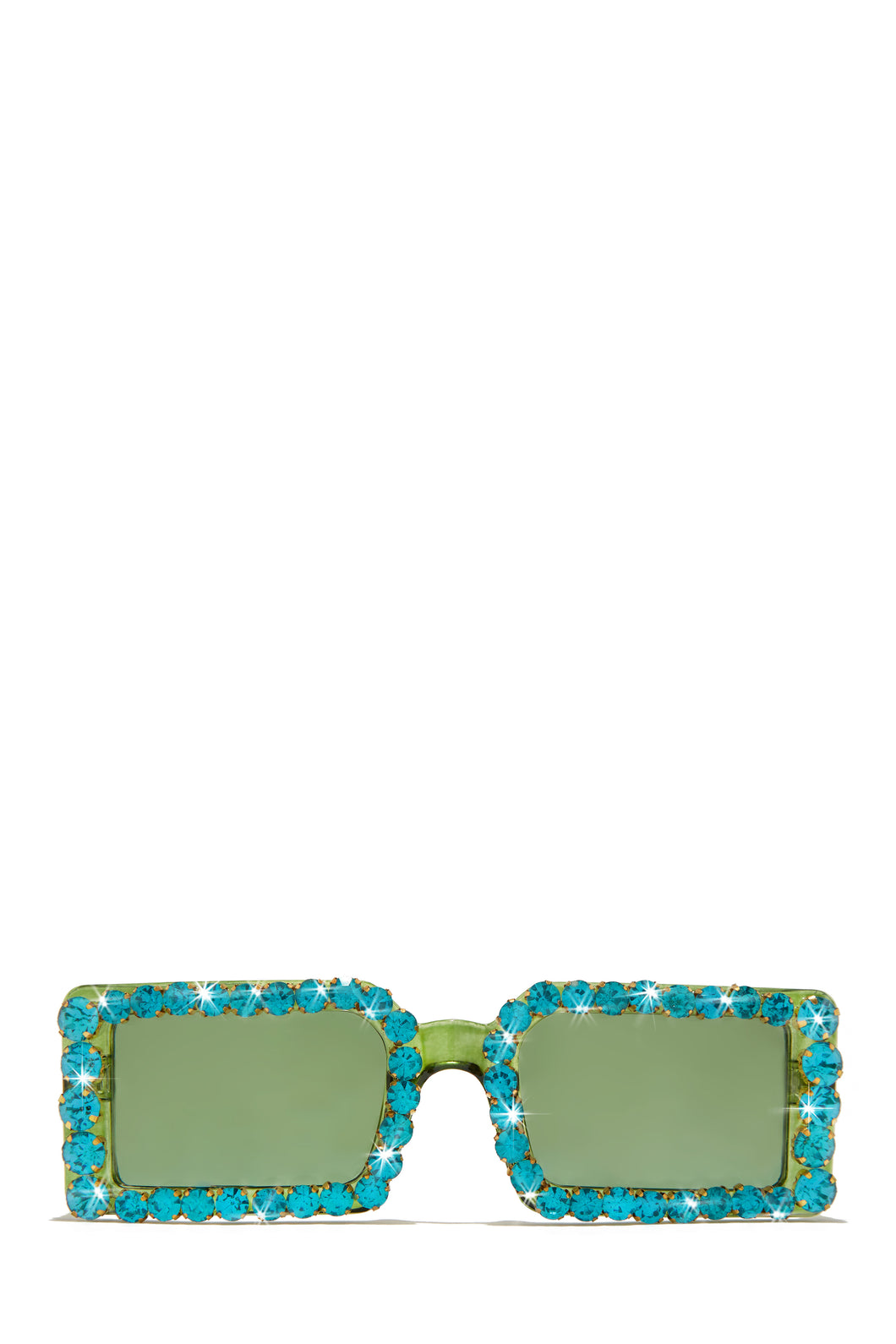 Cuff It Embellished Squared Sunglasses - Green/ Blue