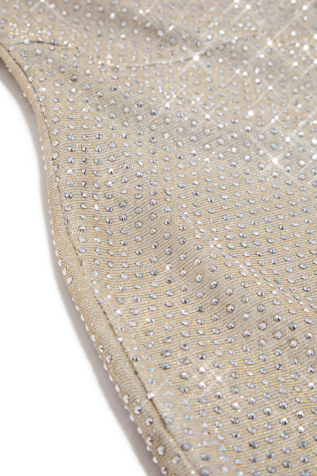 Load image into Gallery viewer, Madison Rhinestone Cowl Neck Mini Dress – Champagne
