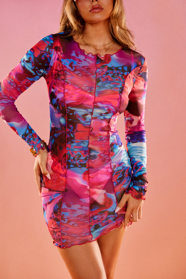 Load image into Gallery viewer, Multi Print Mini Mesh Dress
