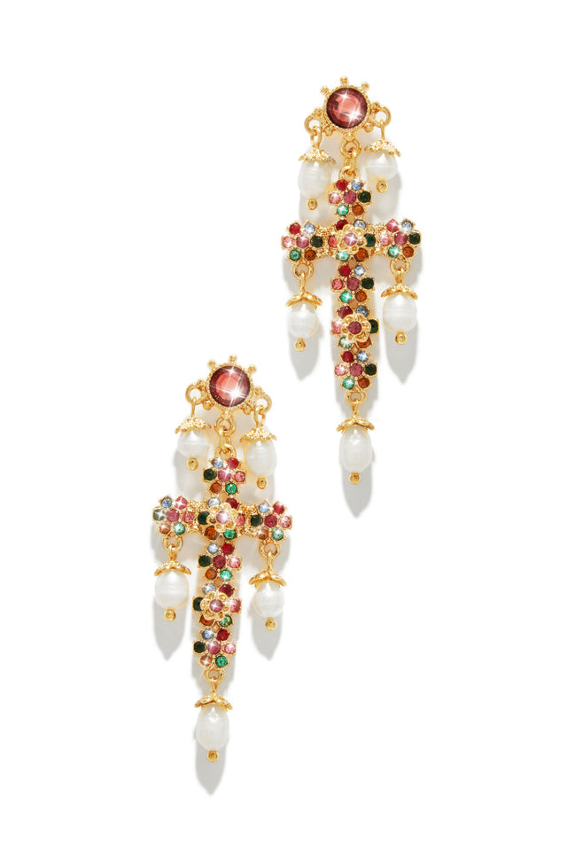 Load image into Gallery viewer, Aryna Dangle Cross Earring - Multi
