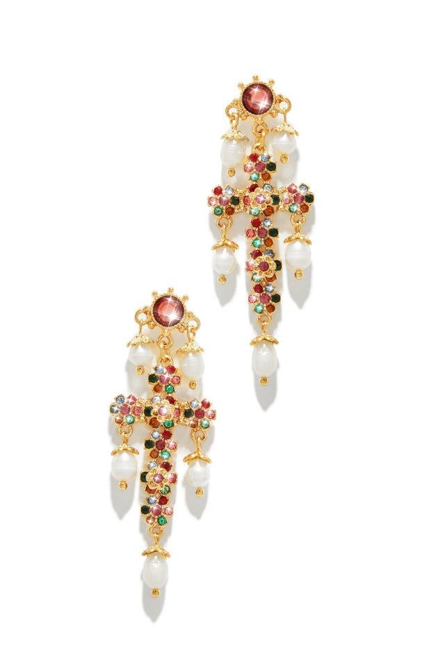 Load image into Gallery viewer, Aryna Dangle Cross Earring - Multi
