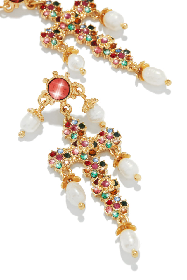 Load image into Gallery viewer, Aryna Dangle Cross Earring - Multi
