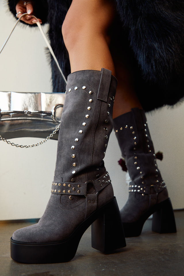 Womens Boots Grey Suede Block Heel Boots Grey Suede Block Heel Boots New Arrivals