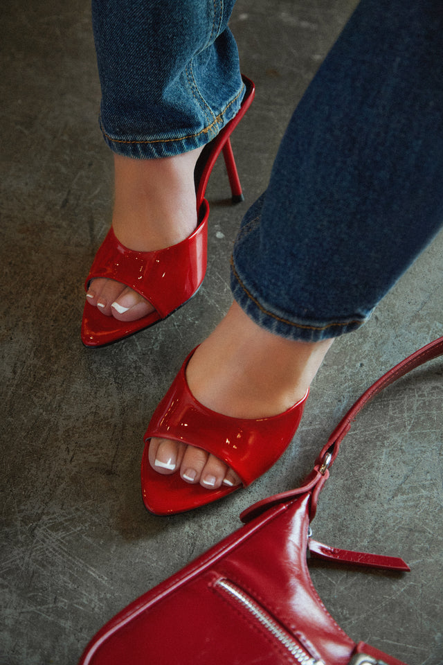 Load image into Gallery viewer, Naiya Open Pointed Toe Mule Heels - Red
