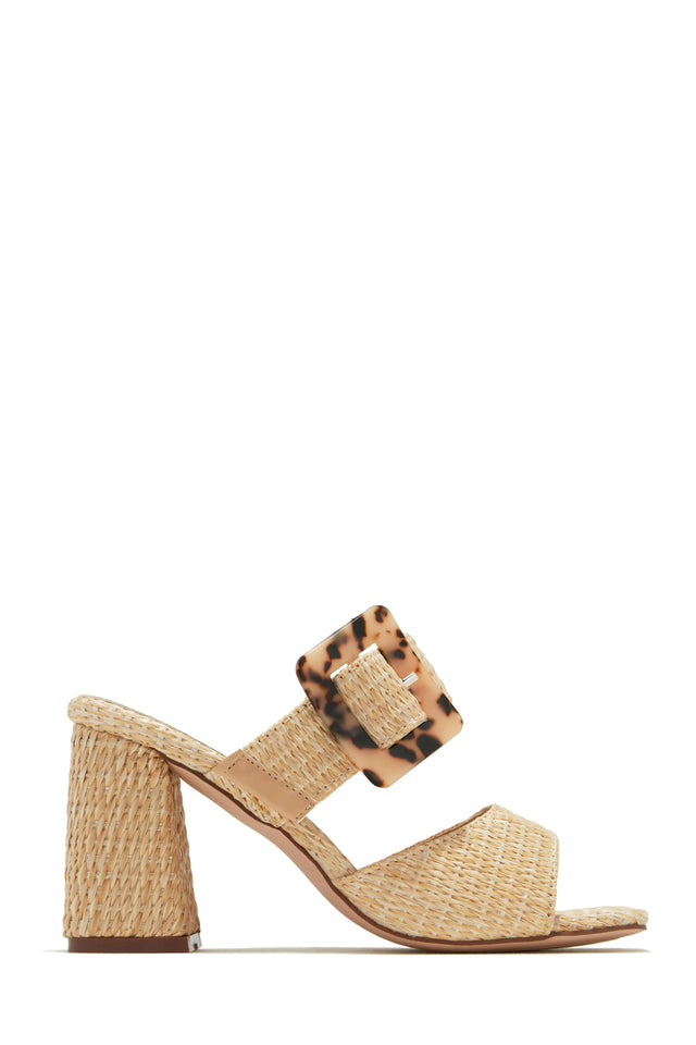 Load image into Gallery viewer, Natural Single Sole Raffia Block Mid Heel Mules
