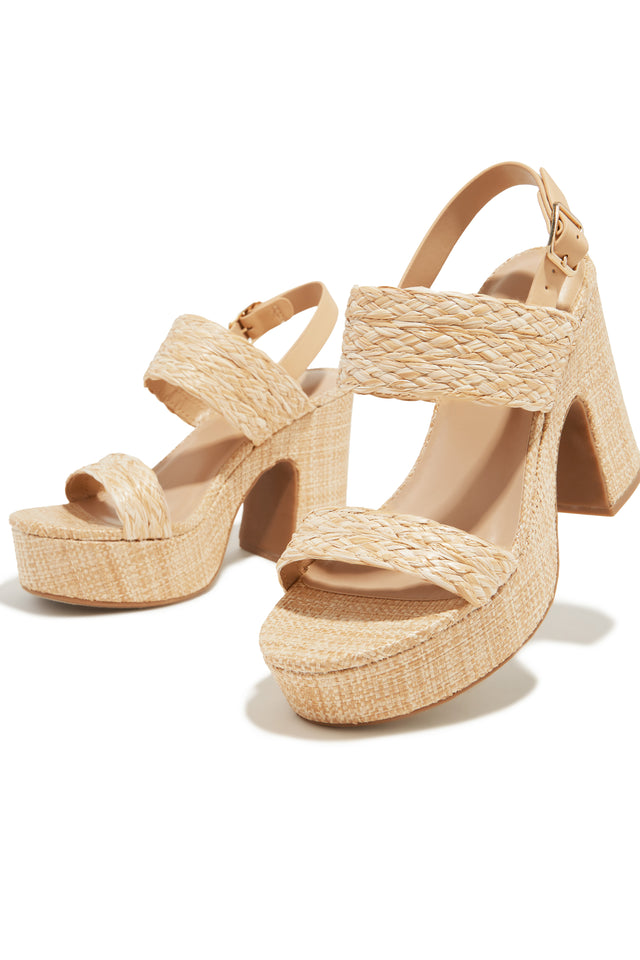 Load image into Gallery viewer, Nude Open Toe Chunky Heels with Platform Sole
