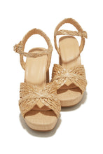 Load image into Gallery viewer, Natural Tan Platform Open Toe Block Heels

