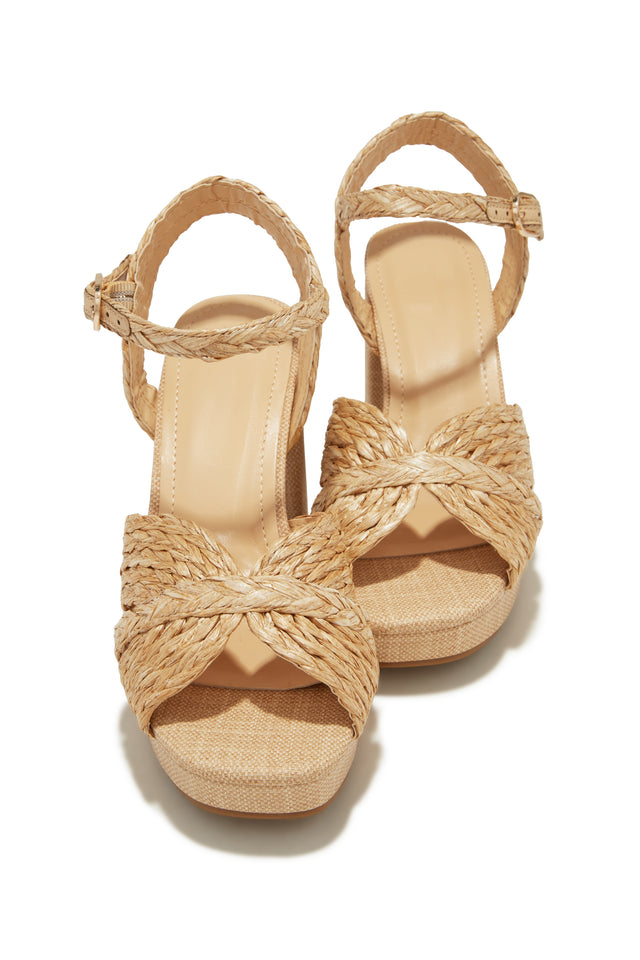 Load image into Gallery viewer, Natural Tan Platform Open Toe Block Heels
