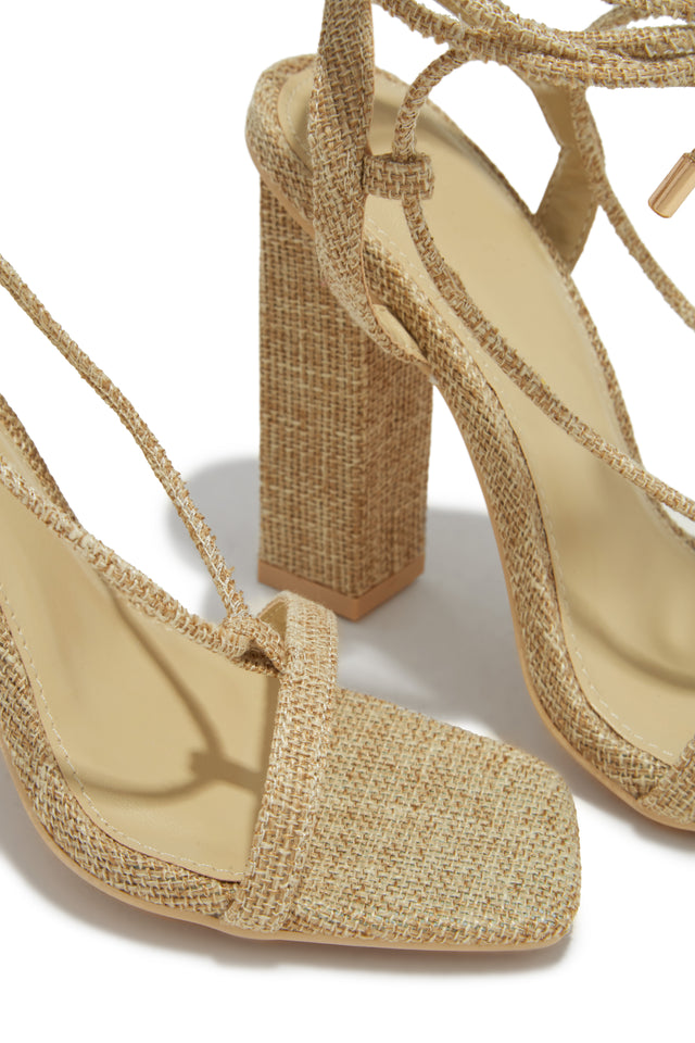 Load image into Gallery viewer, Evonne Lace Up Block Heels - Natural
