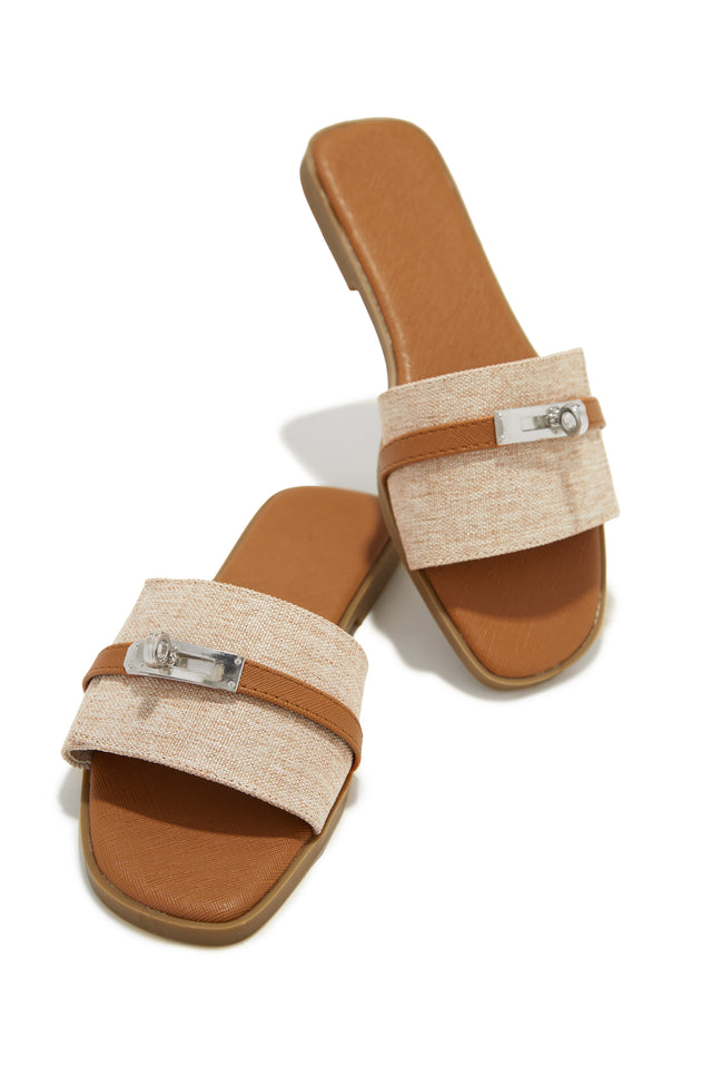 Load image into Gallery viewer, Natural Slip On Summer Sandals with Silver-Tone Hardware
