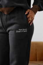 Load image into Gallery viewer, Navy Acid Wash Sweat Pants with Don&#39;t Know Don&#39;t Care Screen Print
