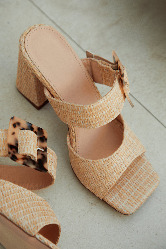 Miss Lola Naya Nude Block Heel Mules MISS LOLA