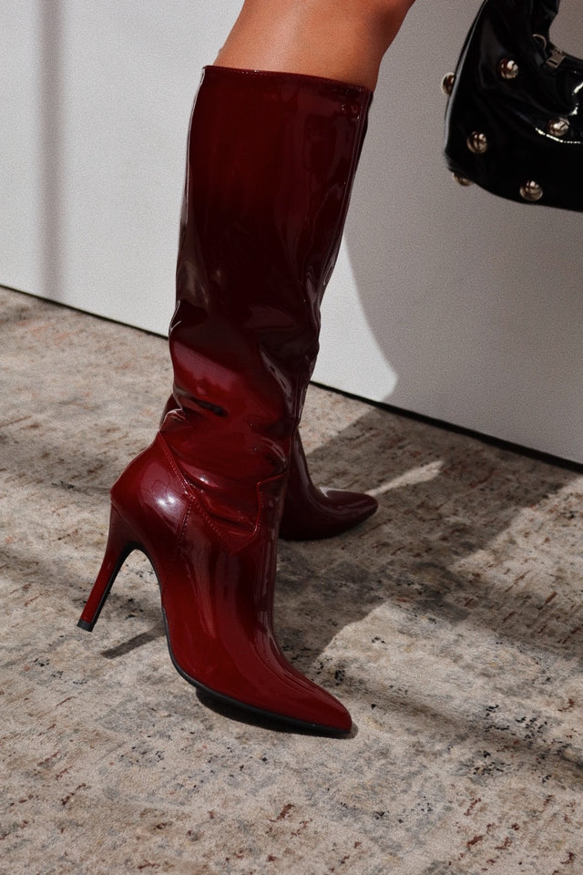 Naydine Knee High Heel Boots - Cherry