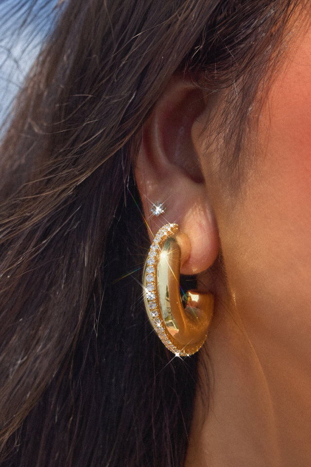 Load image into Gallery viewer, Naylah Chunky Embellished Hoop Earring - Gold
