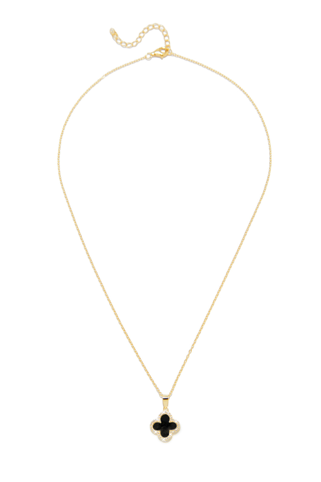 Gold-Tone Embellished Necklace with Black Clover