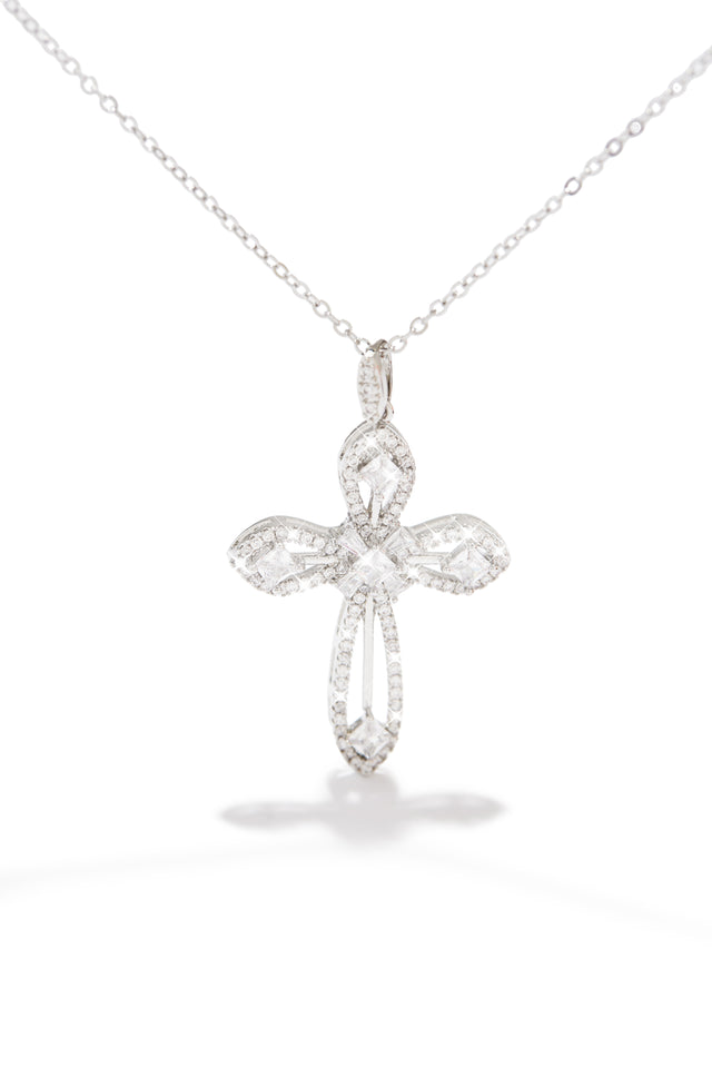 Load image into Gallery viewer, Silver Embellished Cross Pendant Necklace
