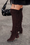 New Moon Over The Knee Block Heel Boots - Brown