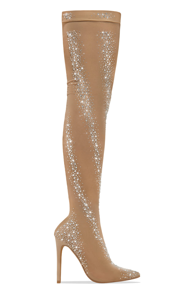 Load image into Gallery viewer, Rhinestone Nylon Material Thigh High Boots
